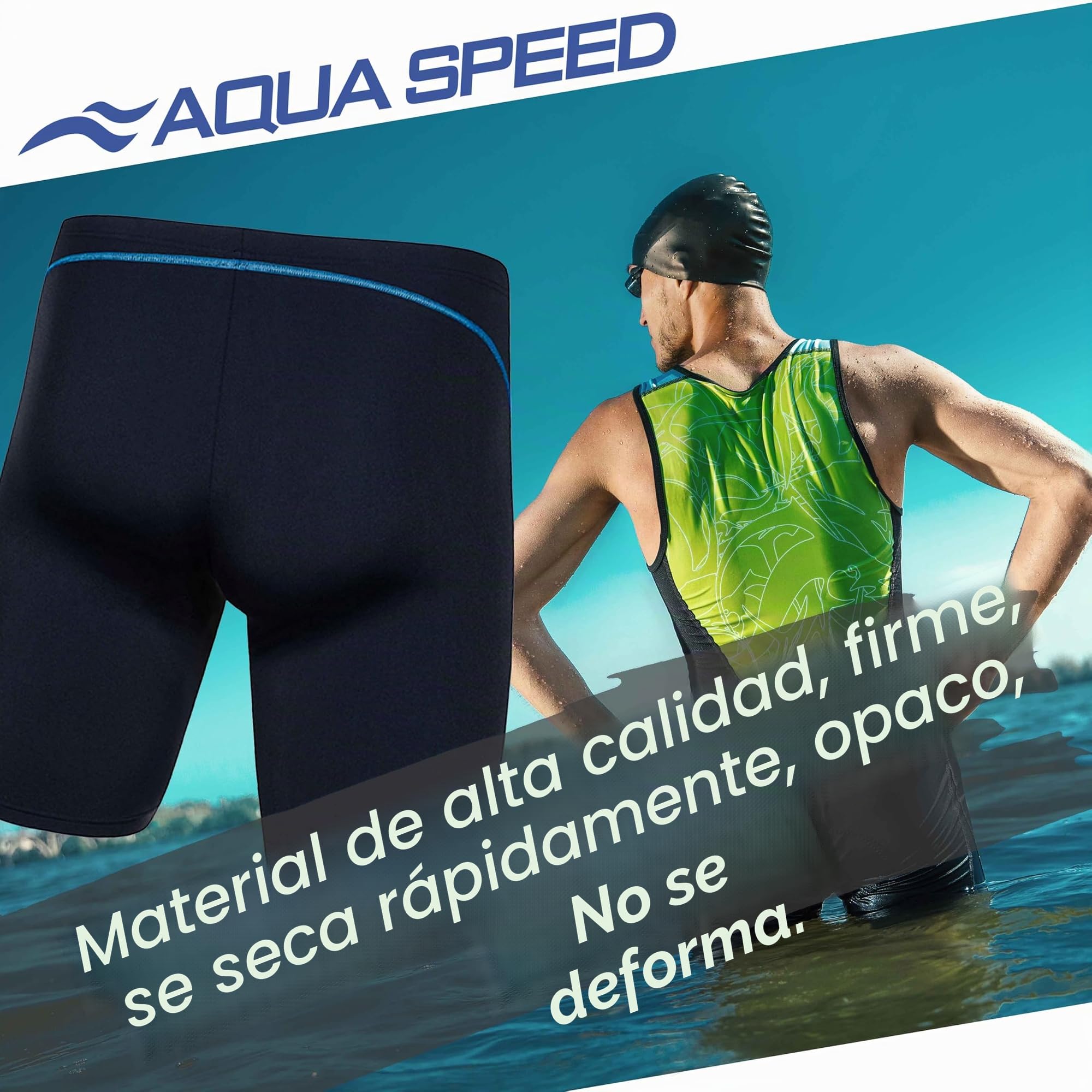 Aqua Speed - Set - Bañador de Hombre Blake REVO | Jammer | Protección UV | Resistente al Cloro