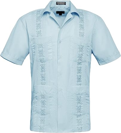 Mens Guayabera Premium Lightweight Embroidered Pleated Cuban Shirt