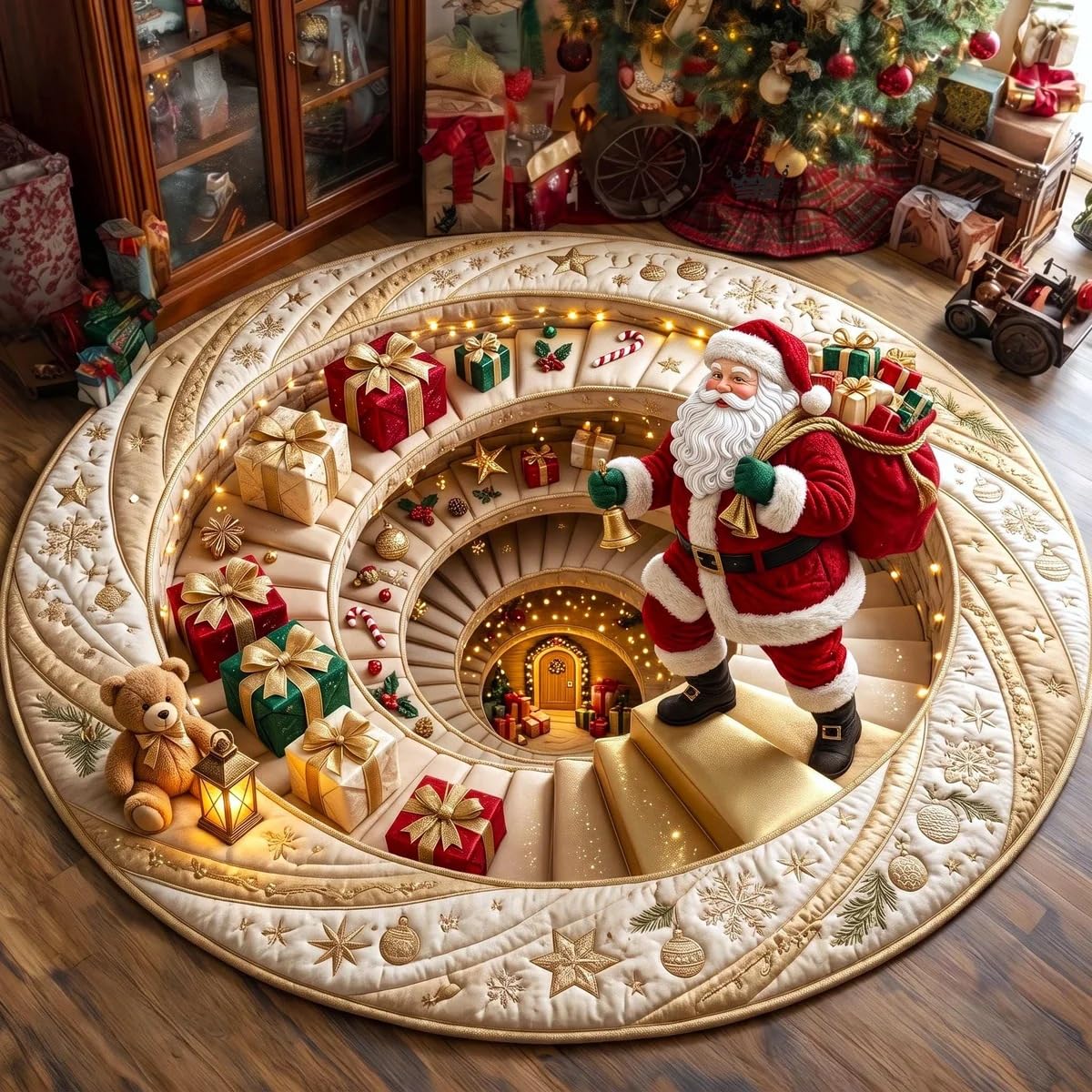 3D Optical Illusion Christmas Rugs Wear-Resistant Santa Claus Non-slip Mats，A-47 in