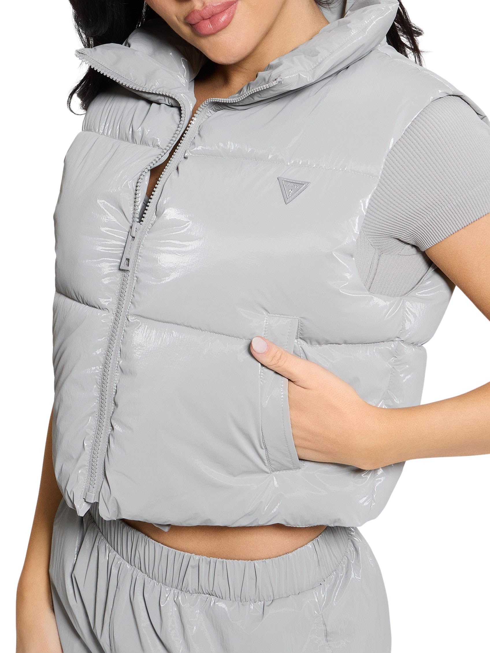 GUESS Women's Chris Sleeveless Puffer Crop Jacket