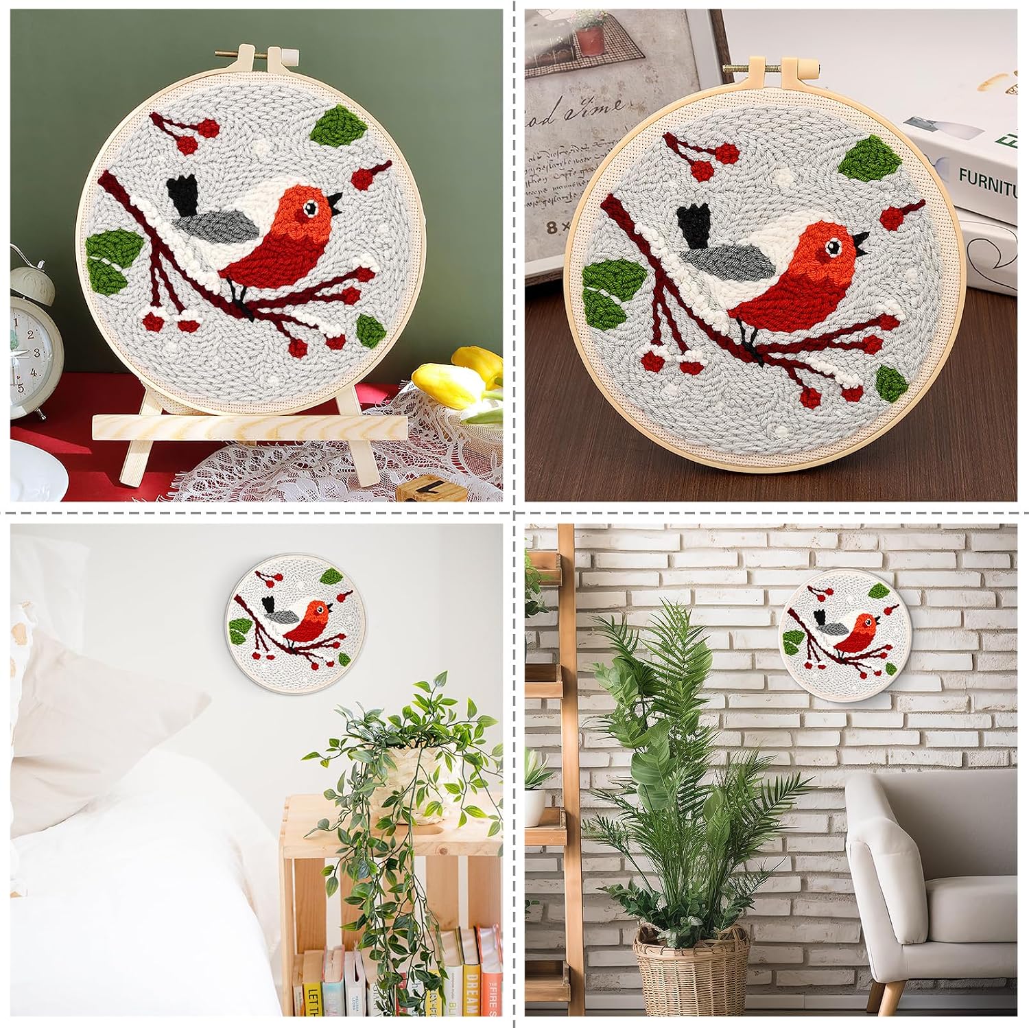 JSRQT Punch Needle Kit for Beginners,DIY Cross Stitch Rug Embroidery Kit with Little Bird Pattern for Adult Kids, Punch Needle Starter Kit with Tool for Home Decor