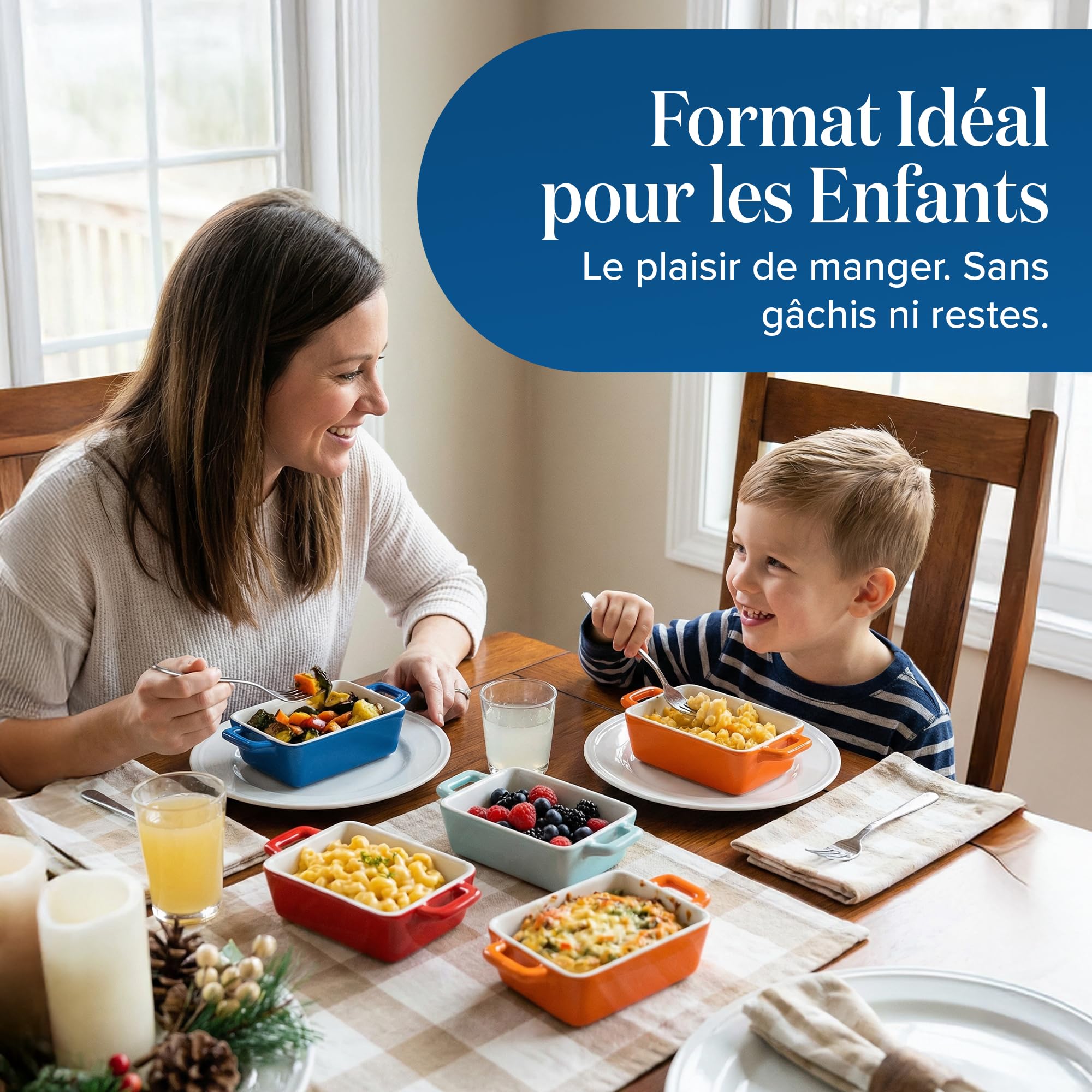 Joeji’s Kitchen Lot de 4 Plat à Gratin Individuel en Céramique – Petit Plat Four Durable pour Lasagnes, Hachis & Crumbles – Mini Cocotte Individuelle Rectangulaire (325 ml)
