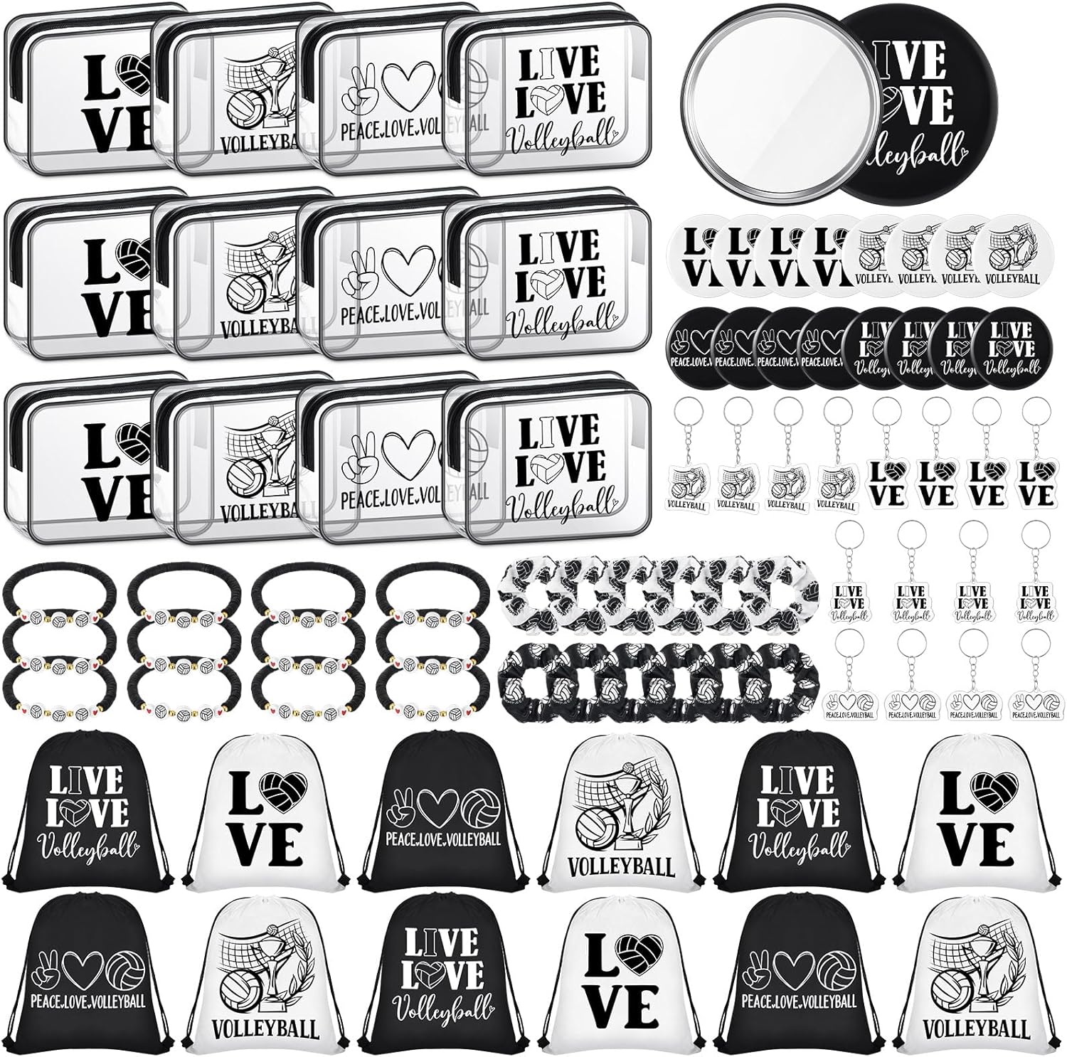 72 Pcs Volleyball Party Favors Gifts for Team Include 12 Volleyball Cosmetic Bag 12 Drawstring Backpack 12 Hair Scrunchies 12 Bracelets 12 Compact Mirror 12 Keychain