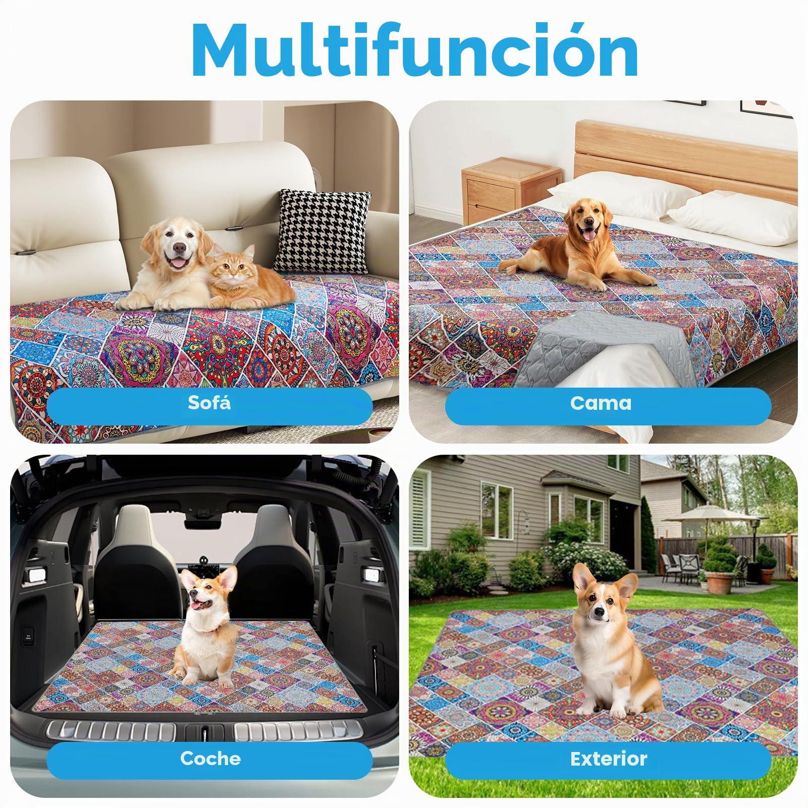 Manta Impermeable para Perro, Manta Bohemia para Cama de Perro, Funda Reversible de Sofá para Perros, Lavable, Protege Muebles de Cama de Sofá para Cachorro de Gato