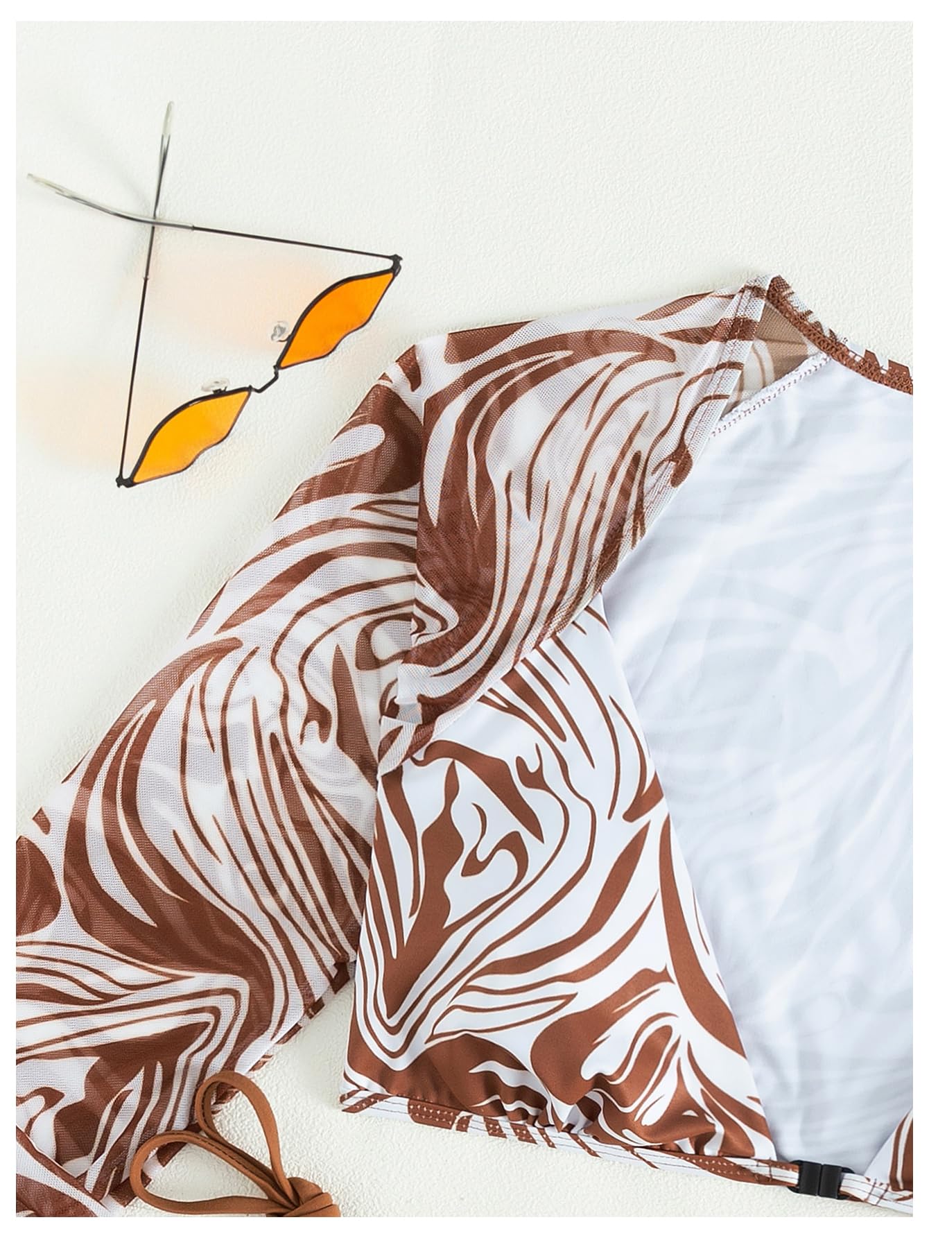 Damskie 2-częściowy Nadruk Marmurkowy Zestaw Tankini Głęboki Dekolt Crop Top Głęboko Wycięty Stringi Bezczelne Stroje Kąpielowe Kawowy Brąz X-Small