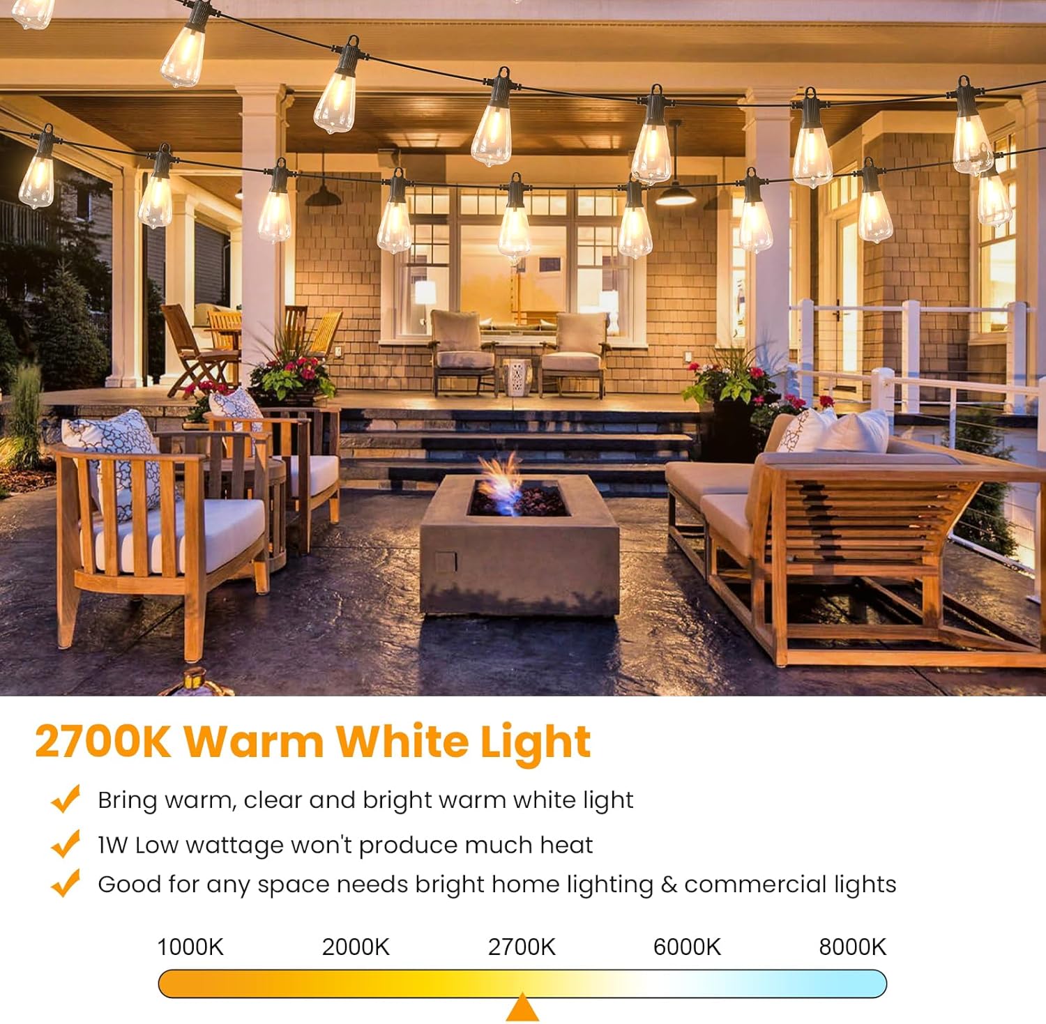 FOOMAN String Lights Replacement LED Bulb Filament 4 Packs, ST38 G40 LED Light Bulb Accessories, 1 Watt Equivalent 2700K Warm White Filament
