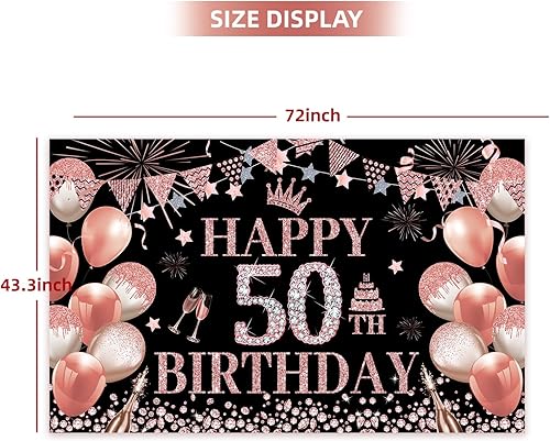 Miniatura 2 de Telón de fondo de cumpleaños número 50, decoración de fondo de cumpleaños de oro rosa 50 para mujer, pancarta de cumpleaños fabulosa de 5.9 x 3.6