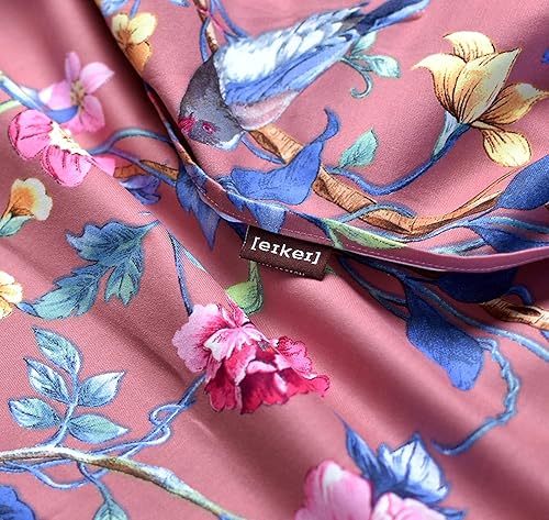 Miniatura 3 de Eikei Juego de funda de edredón de jardín botánico, 100% algodón cepillado lavado, estampado asiático chinoiserie, colorido árbol tropical ramas y