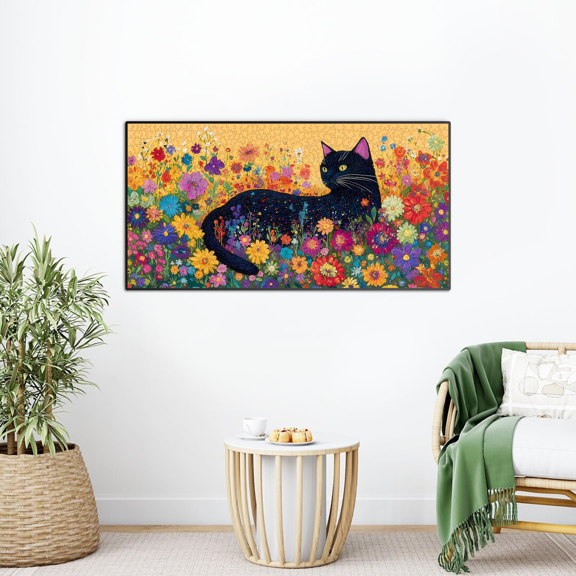 Bimkole Kwitnący Kot Puzzle Dla Dorosłych 1000 Elementów, Kwiat Puzzle Papierowe 1000 Elementów – Zabawna I Wymagająca Układanka Dekoracyjna Dla Całej Rodziny, 80 X 41 cm