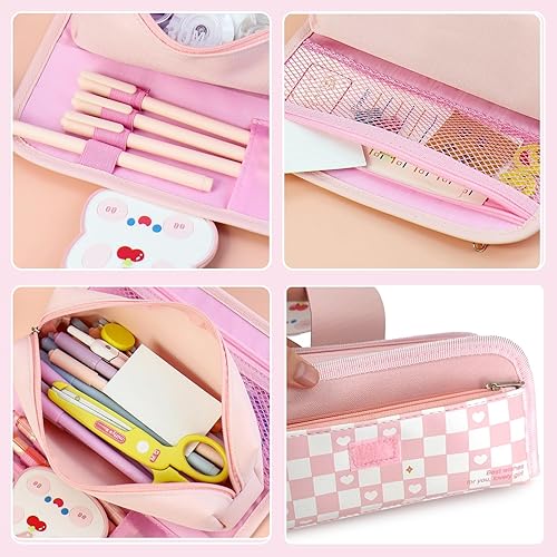 Miniatura 4 de Estuche para lápices, estuche de gran capacidad con bonito patrón de dibujos animados, dos en uno, con velcro, desmontable, bolsa para lápices