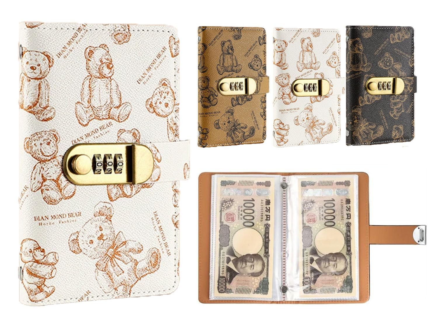 Pochitto Mise 貯金箱 お札 100枚収納可能 貯金ファイル 貯金バインダー 貯金手帳 おもしろ お札封筒貯金 おしゃれ 貯金ノート 家計管理 可愛い 大容量 ダイヤルロック付き (オフホワイト)