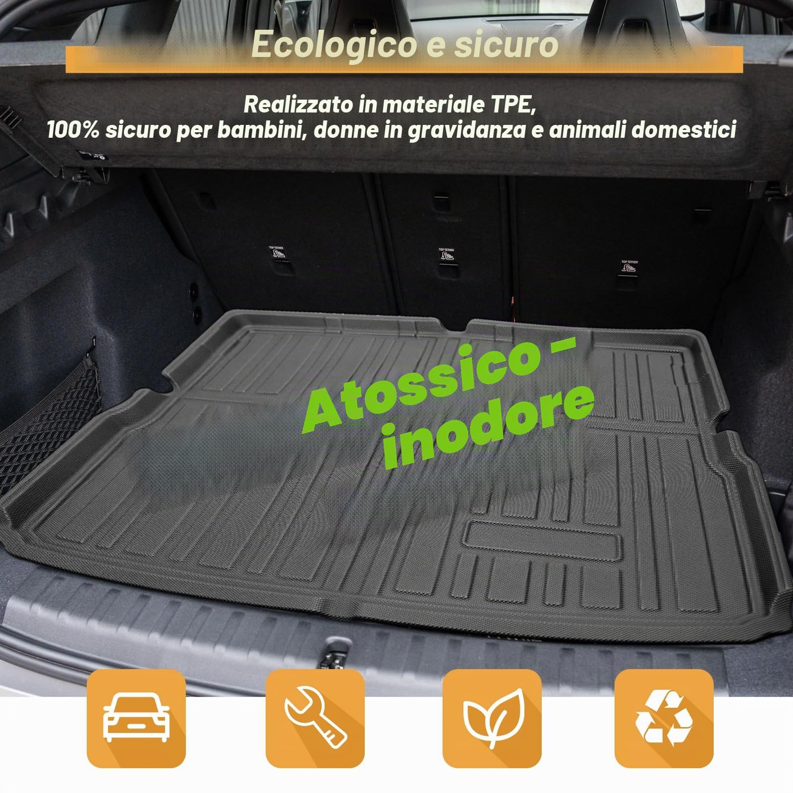 ECOZEN Vasca Baule per BMW x1/ix1 U11 2022-2026 3D Specifica In TPE Proteggi Bagagliaio auto, BMW x1 ix1 U11 Tappetino del bagagliaio con bordino rialzato resistente impermeabile tutte le stagioni