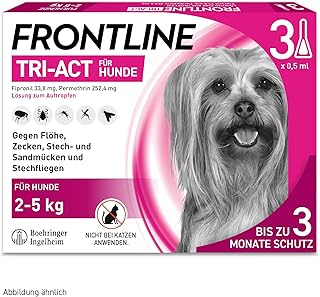 FRONTLINE TRI-ACT Hund XS gegen Zecken, Flöhe & Mücken (kleine Hunde 2 bis 5 kg) - 3X Pipetten für bis zu 3 Monate Schutz - wasserfest - perfekt auf Reisen product image