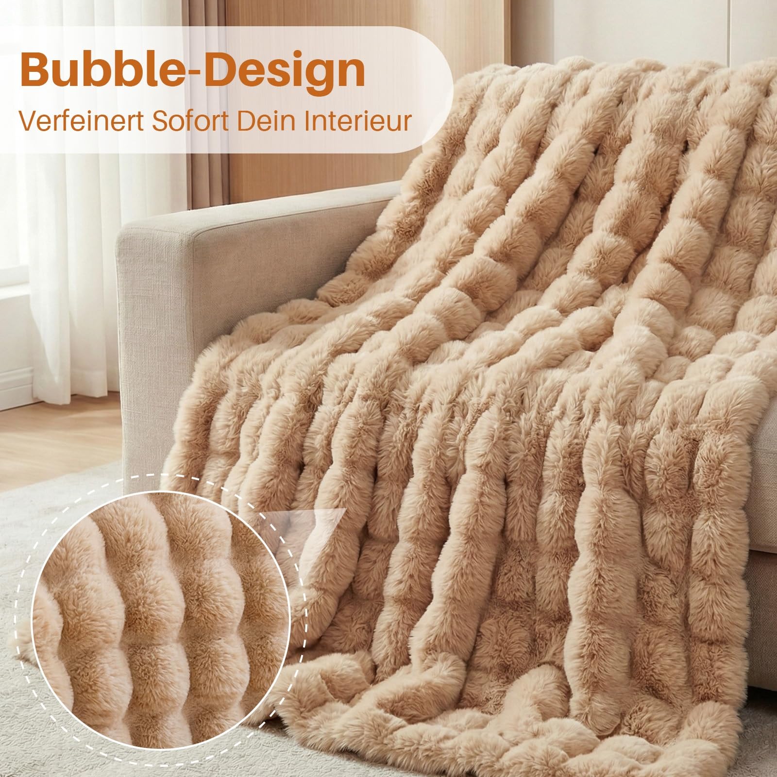 Kuscheldecke Kaninchen Plüsch Decke Super Soft Wohndecke Dick 1000 G/M² Flanell Decke Couchdecke Warme Überwurfdecke Sofadecke Vielseitig Blanket Für Bett Sofa Schlafzimmer Büro Weiß 180 x 230cm