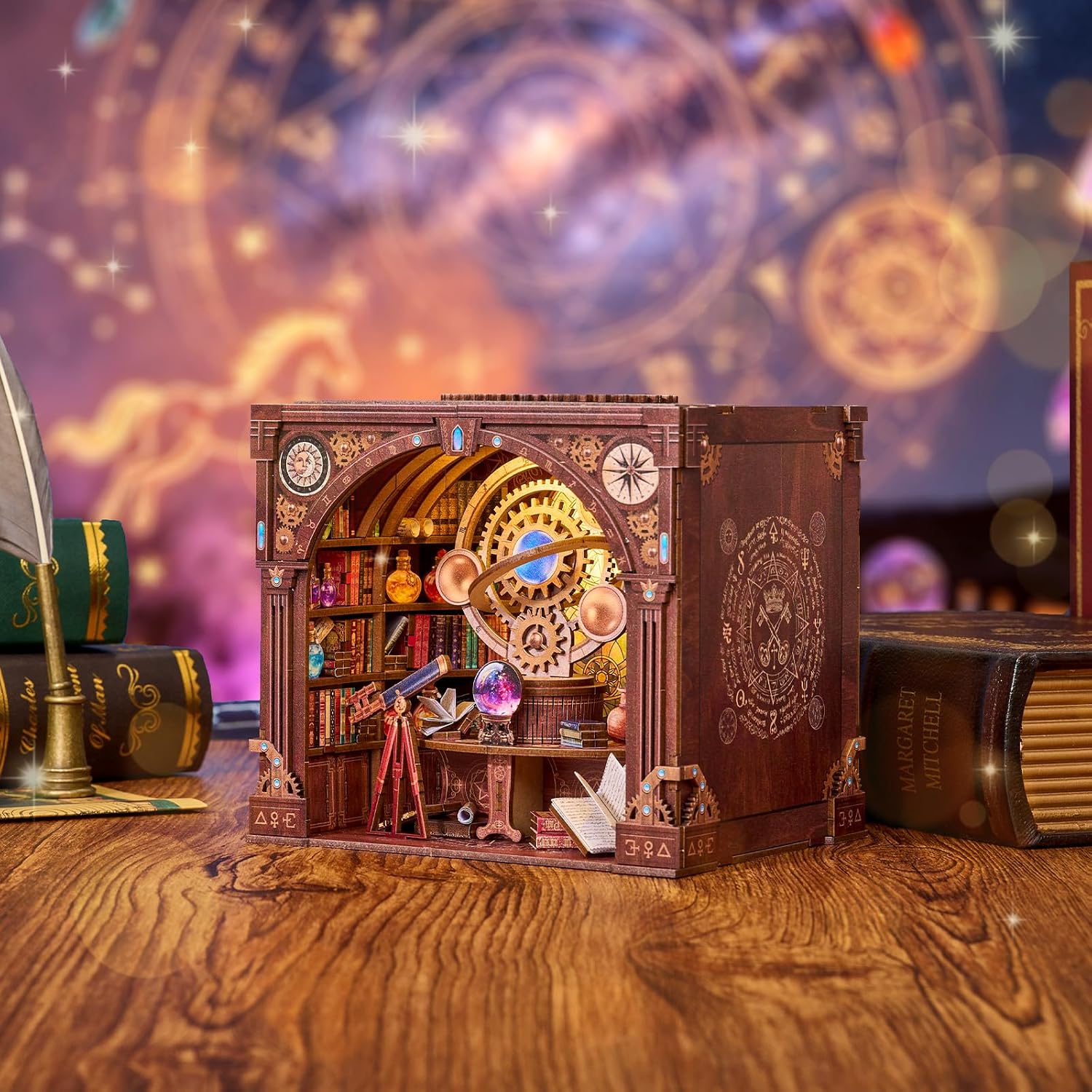 DIY Miniature Dollhouse Kit,3D Wooden Puzzles for Adults to Build, Birthday/Christmas Day Gift for Astronomy & Steampunk Lovers,Mini Zodiac Library with LED Lights,Star Trail Magic Workshop image 2