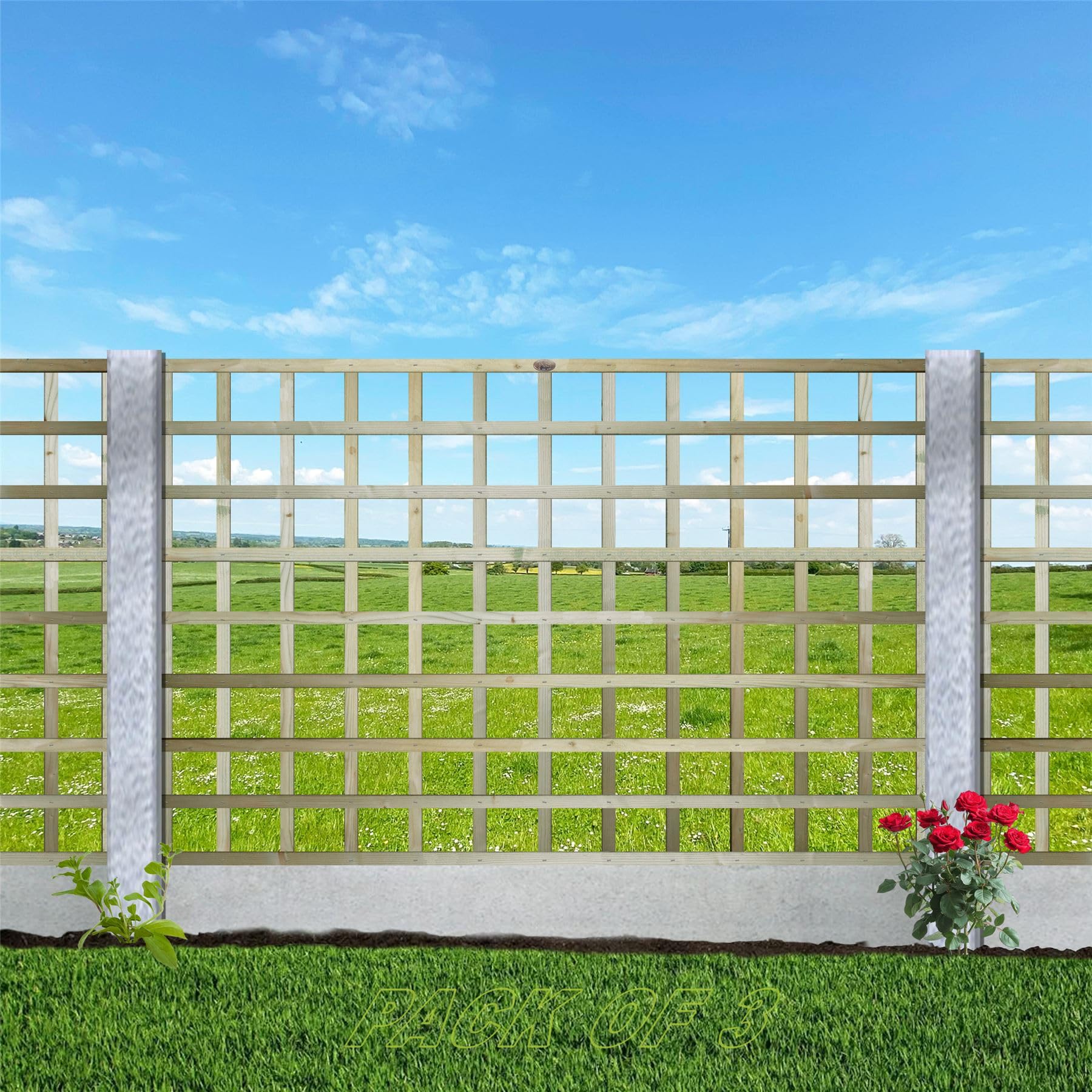 Standard Square Flat Top, 6ft x 4ft (3 Pack) Wooden Garden Fence Trellis Panel | Decorative Fencing for Screening Divider, Pergola, & Boundary Wall Lattice (Wide: 182cm x High: 120cm)