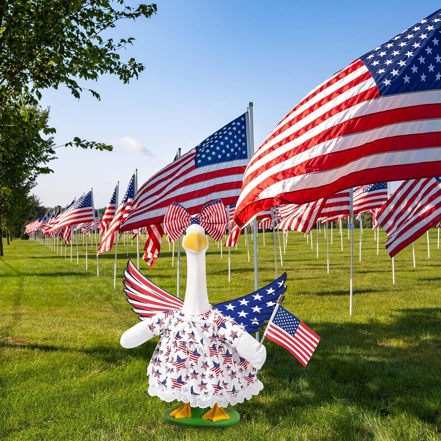 4th of July Porch Goose Outfits Patriotic Goose Outfit Independence Memorial Day Lawn Porch Goose Clothes Fits 23" Cement Plastic Goose Statue for USA 250th Anniversary Outdoor Garden Yard Patio Decor