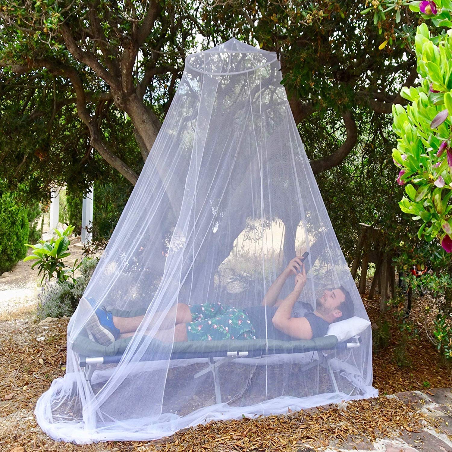 Mosquitera para Cama, Esquinas Adecuado para Cama Individual o Matrimonio Anti mosquitos para el Hogar o de Vacaciones - Blanca