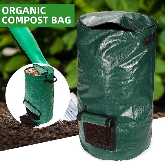 Garden Waste Bins Homemade Organic Ferment PE Bag, 15 Gallons Environmental Reusable Waste Disposal Compost Bags Kitchen Garden Yard (1 Bag-green)