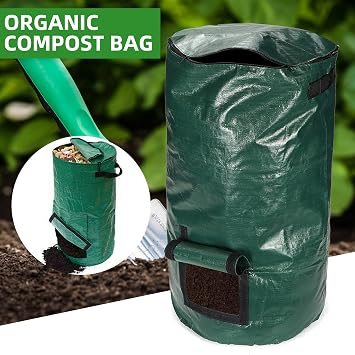 Garden Waste Bins Homemade Organic Ferment PE Bag, 15 Gallons Environmental Reusable Waste Disposal Compost Bags Kitchen Garden Yard (1 Bag-green)