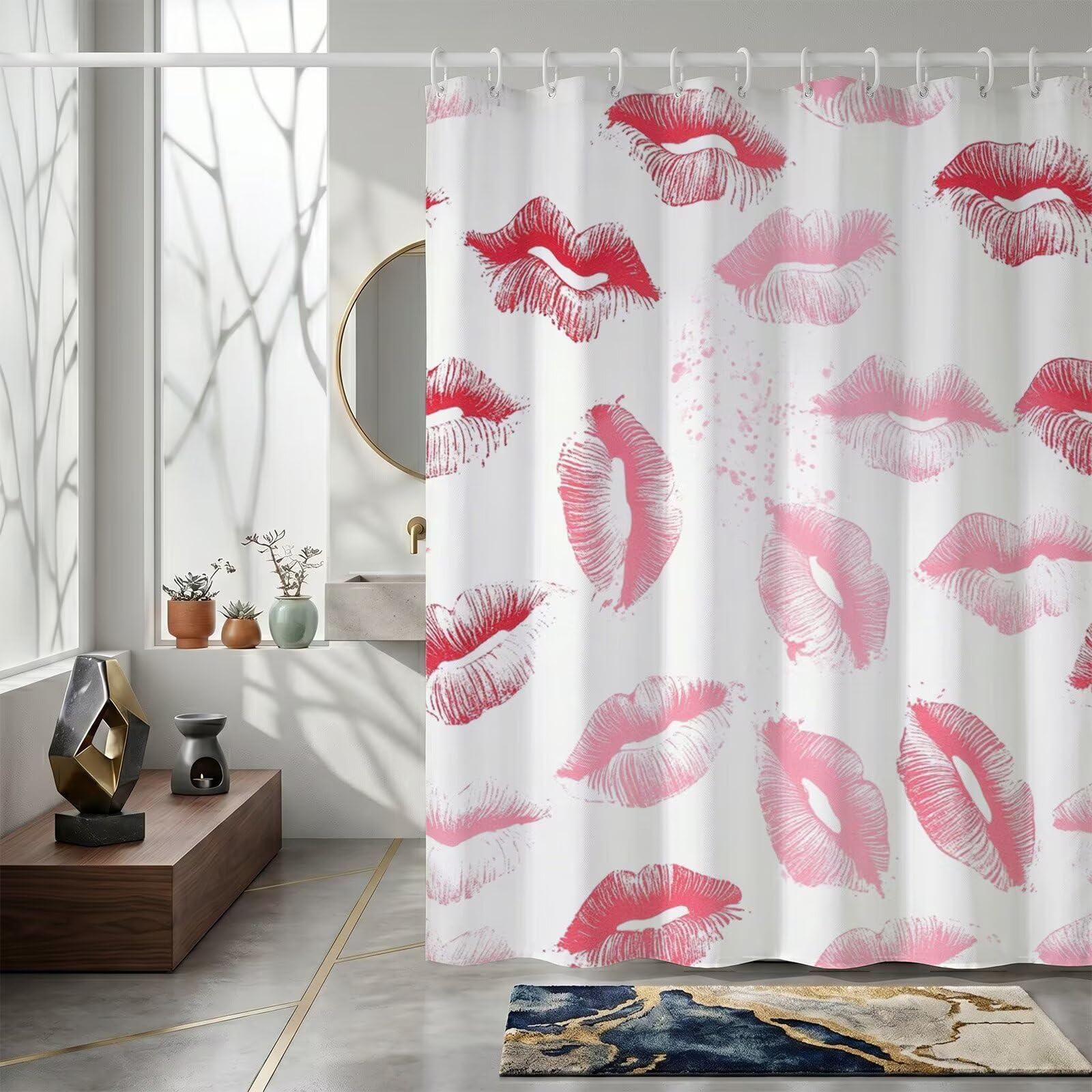 Rideau de douche en polyester imperméable lavable en machine avec anneaux 120x180cm