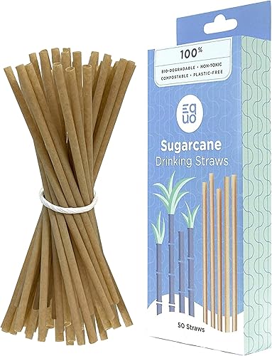 Miniatura 10 de EQUO Pajitas de caña de azúcar (paquete de 50, cóctel)  sin plástico, compostables en casa, pajitas ecológicas para cócteles