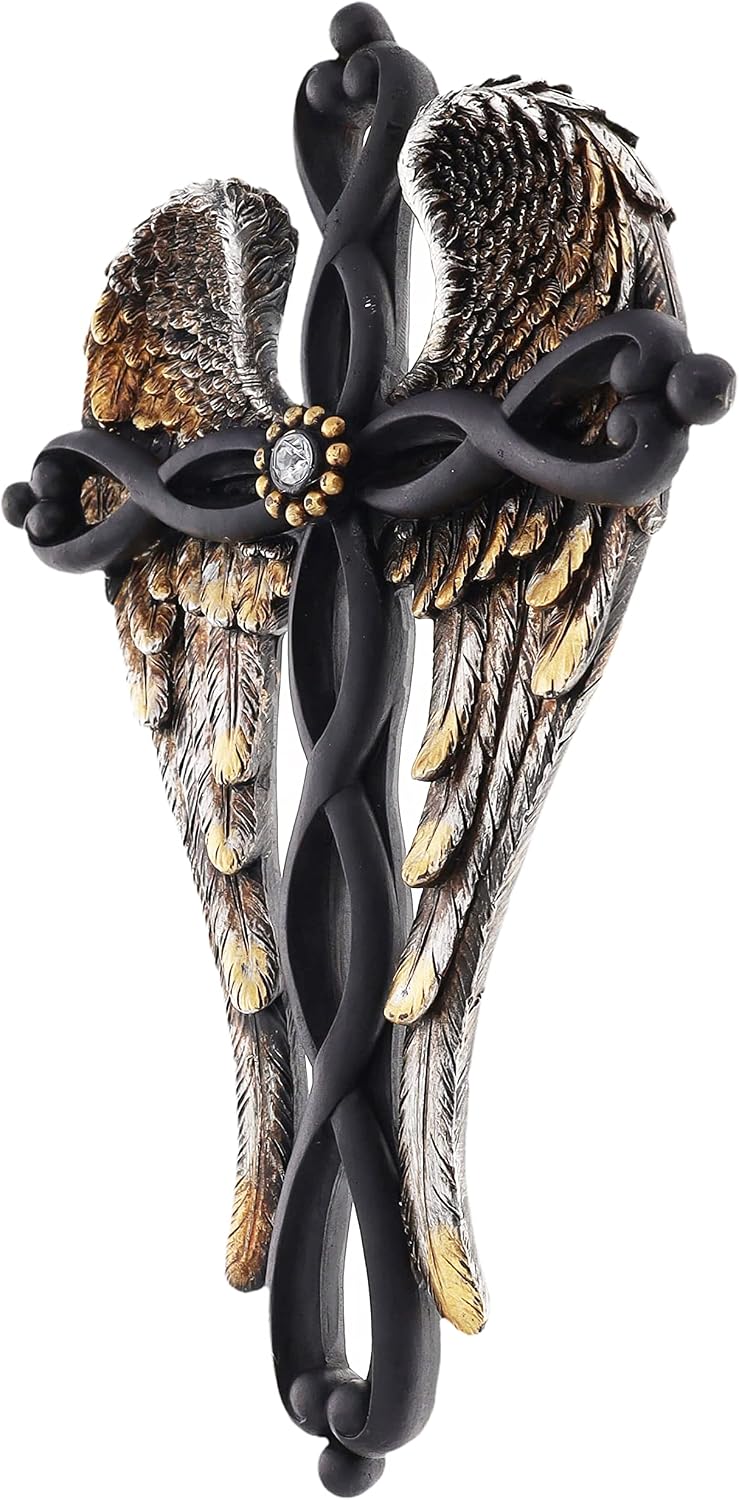 Top Brass Angel Wings Wall Cross - Spiritual Jesus Art Sculpture