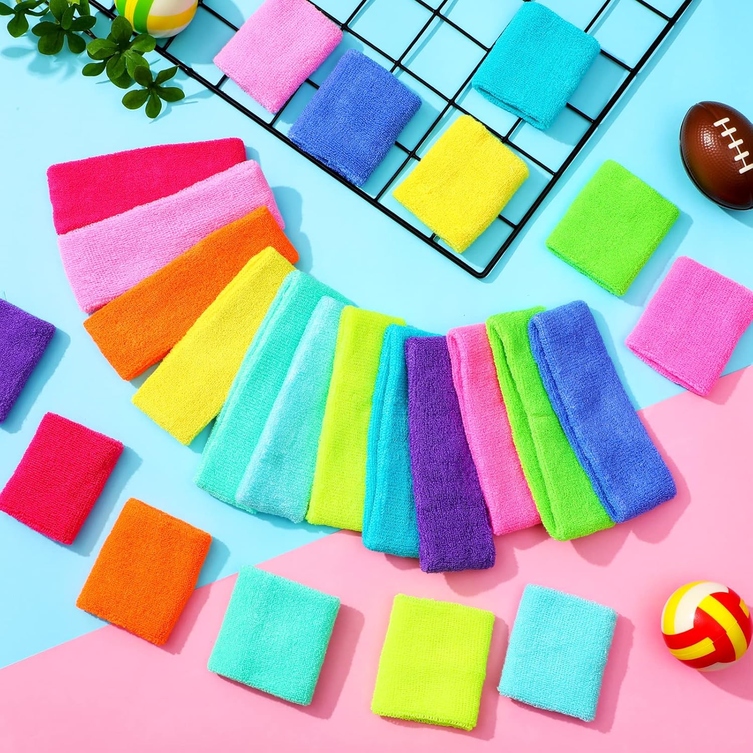 Neon Sweatbands Set for Women Sports Headband Wristband Set Cotton Terry Basketball Tennis Sweat Band Wristband for 80s 90s Costumes Cosplay Glow Party - Image 5