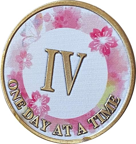 Miniatura 3 de Medallón de sobriedad de flor de loto rosa mariposa de 4 años un día a la vez AA NA Chip