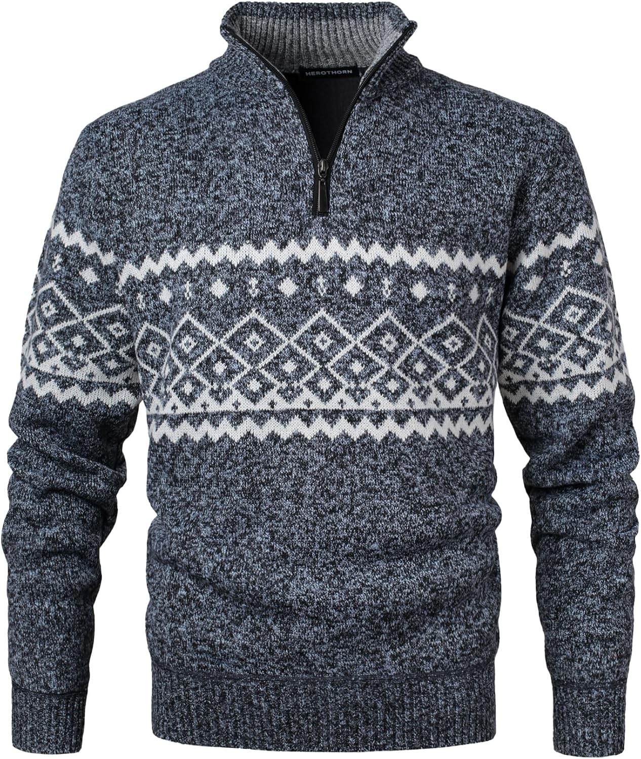 Men's Quarter Zip Pullover Christmas Sweater Casual Long Sleeve Slim Fit Knitted Jumper Top for Daily Holiday - Image 2