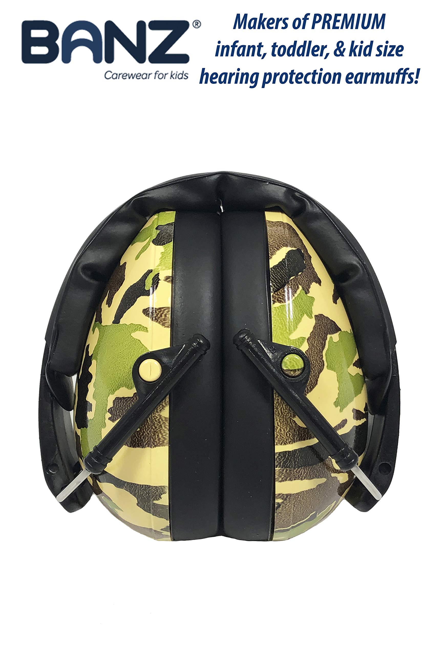 BANZ Paraorecchie morbido e confortevole con protezione apparecchi acustici per neonati e bambini piccolo (Valutazione di riduzione del rumore leader nel settore industriale) Camo verde