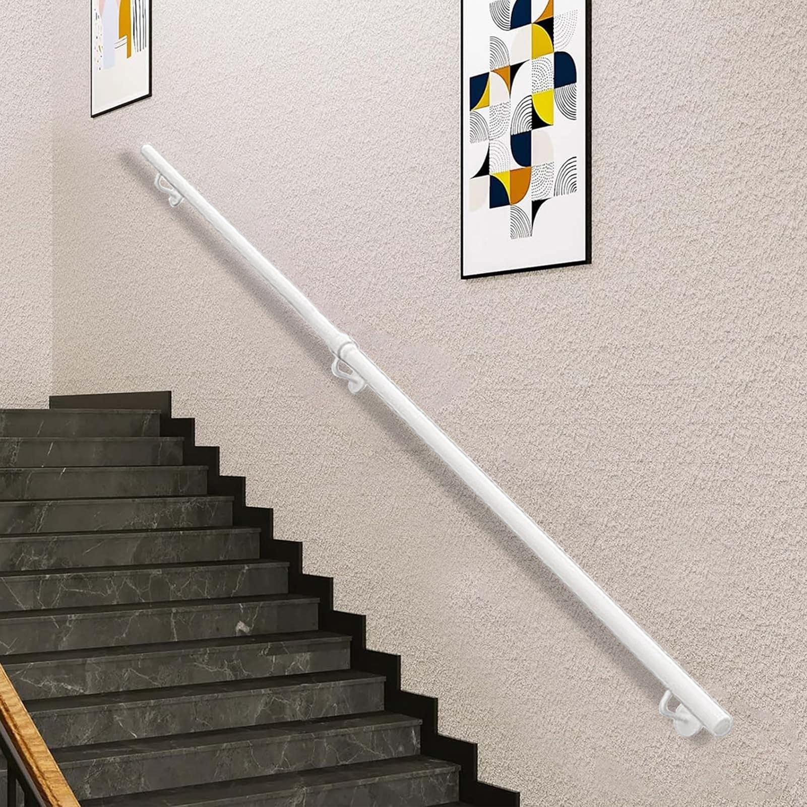FKXSXAZ White Handrails for Stairs - Complete Kit. Wall Mount Stairway Railing Metal Galvanized Iron Staircase Banister Rail Non-Slip Grab Bar Indoor and Outdoor(19ft/570cm)