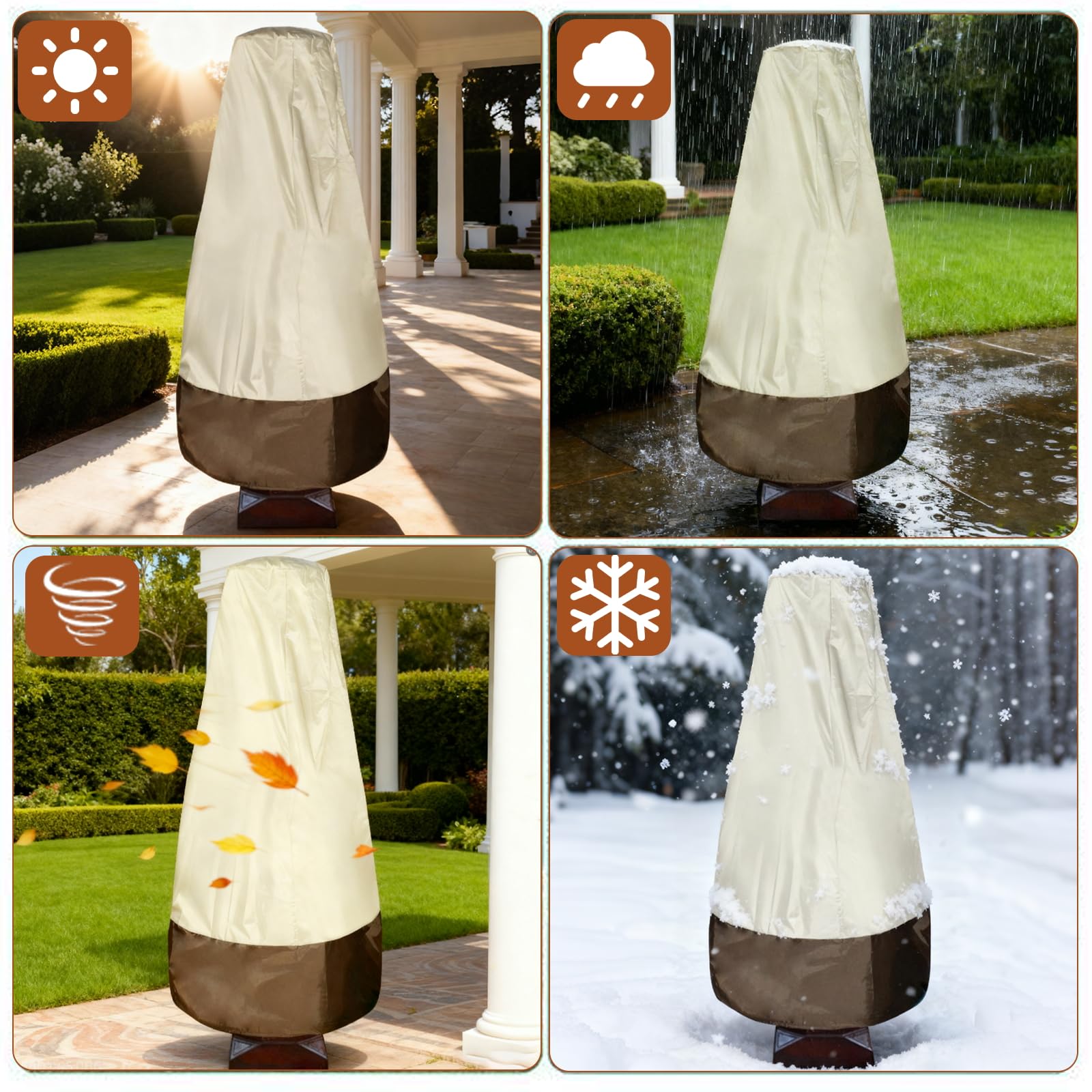 Couverture de fontaine de jardin 210D enduit d'argent Oxford tissu étanche Statue housse de protection pour couverture de Patio extérieur couverture de fontaine(Beige)