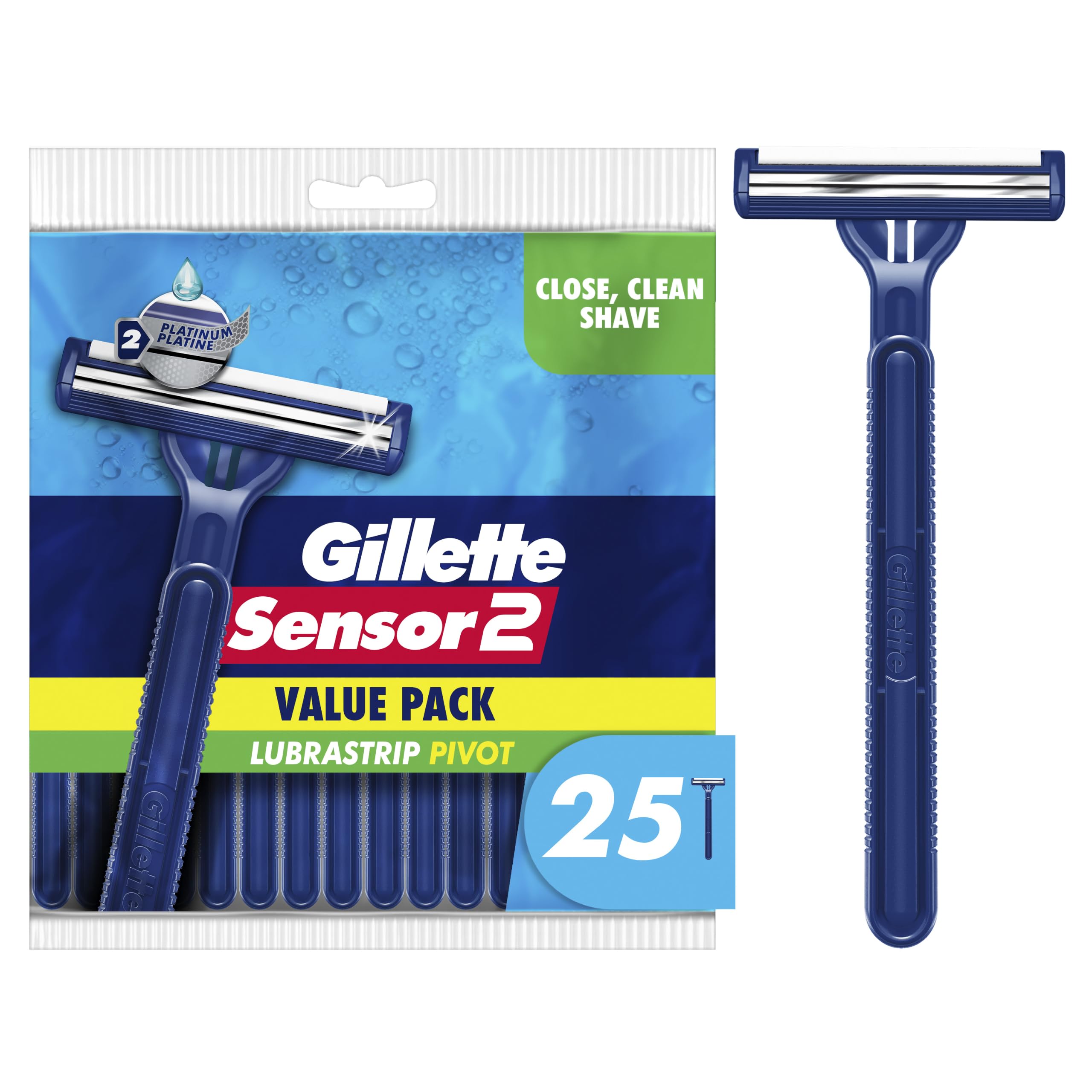 Gillette Sensor2 Pivoting Head Men's Disposable Razors, 25 Count 25 Count (Pack of 1)