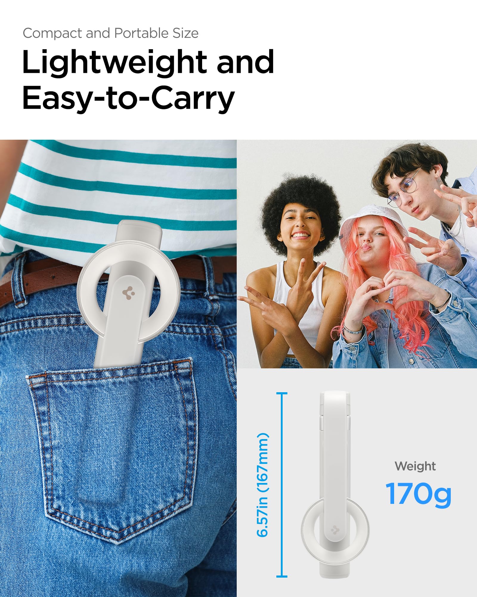 Spigen Bastone Selfie Compatibile con MagSafe Wondersnap MagFit S571W, Selfie Stick Bluetooth con Telecomando, Treppiede Magnetico Portatile per iPhone, Galaxy, Pixel, Xiaomi, GoPro etc - Dune Beige