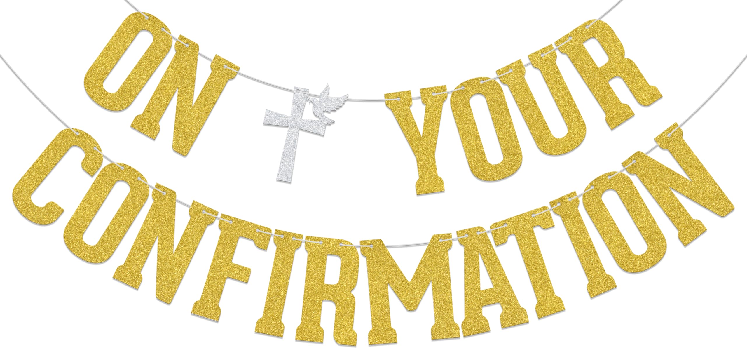 On Your Confirmation Banner Confirmation Decoration Baptism Christening God Bless Baby Shower Decorations Gold Glitter