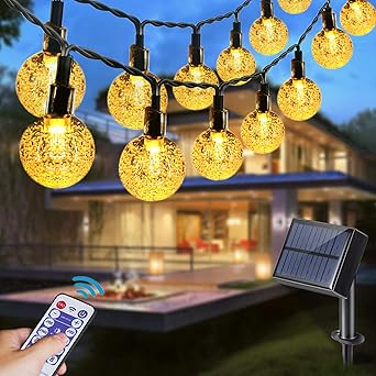 Solar String Lights Aenamer 50 Led 9 5m 31 Ft Indoor Outdoor Waterproof Festival Fairy Crystal Ball Lights With Remote Control For Garden Patio Yard Home Wedding Christmas Parties Amazon Co Uk Lighting