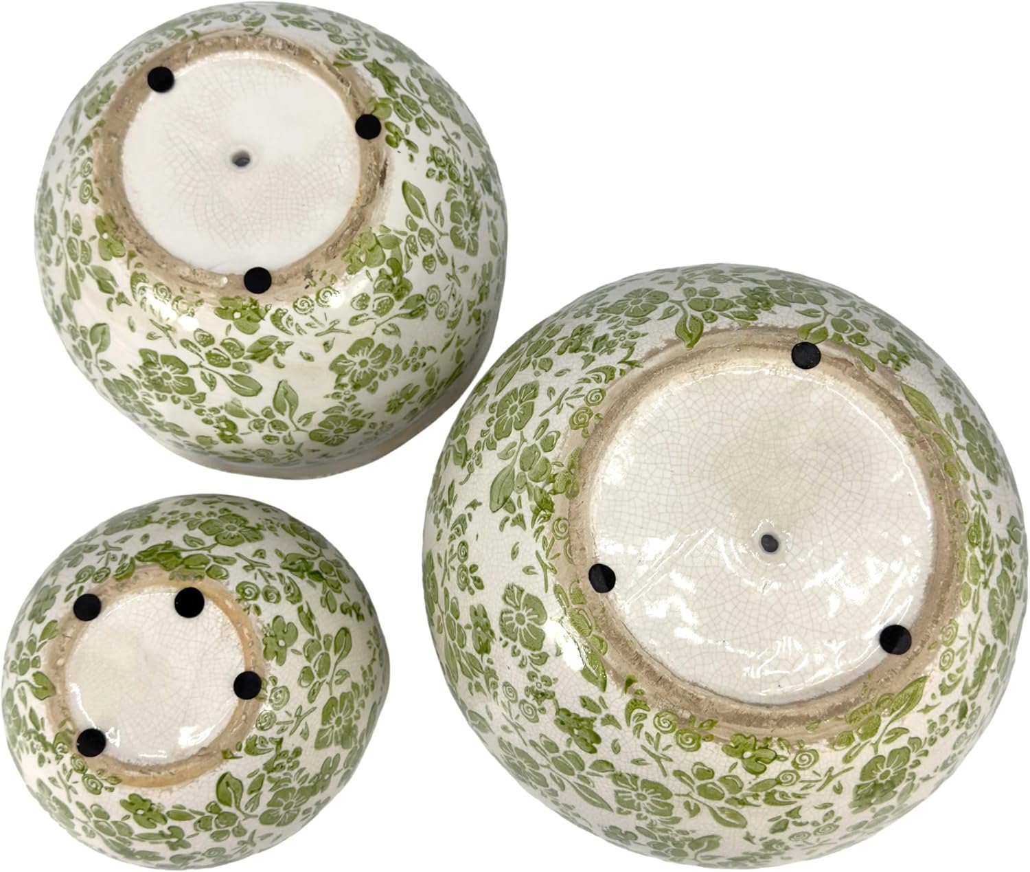 Galt International Ceramic Plant Pots Set of 3 Rustic Vintage Farmhouse Cream Crackle Glaze (11"/ 9.6"/ 7") Garden Indoor Outdoor Flower Planter w/Drainage Hole (Vintage Green)
