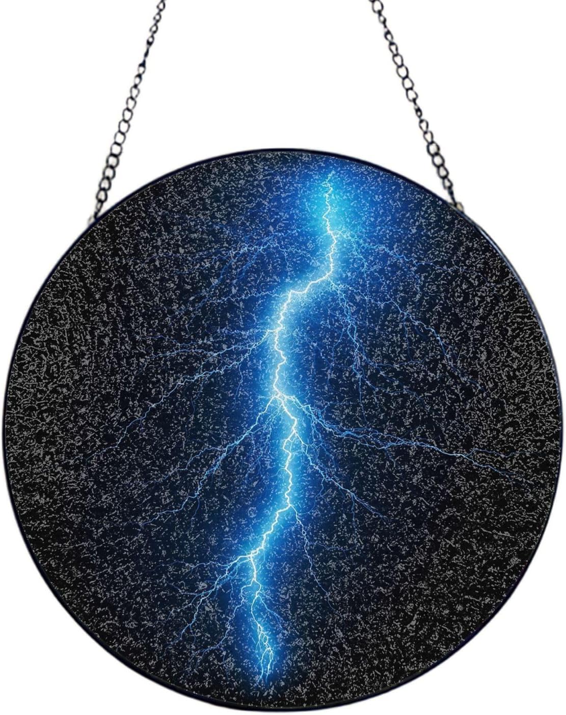 Blue Lightning Stained Glass Suncatcher for Window Hanging Sun Catcher Ornament for Women Men Suncatcher for Home Decor, 8in（20cm） Round Glass Ornament for Mother's Day Birthday Gift