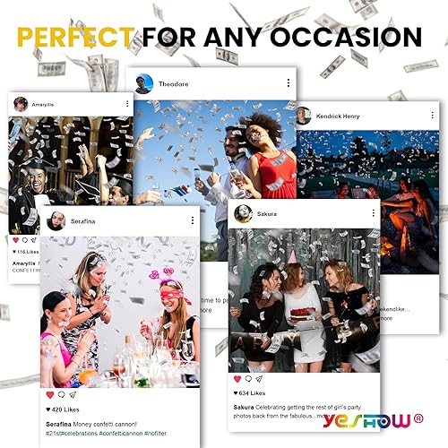 Miniatura 6 de Cañón de confeti para fiestas, tiradores biodegradables, (paquete de 6) YESHOW Money Confetti Gun Blaster para Año Nuevo, suministros de fiesta,