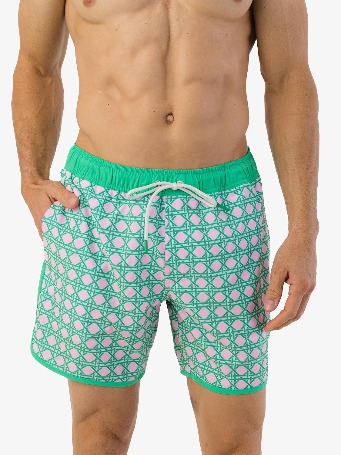 RUGGEDBUTTS Men's UPF50+ Stretch Dolphin Hem Swim Trunks