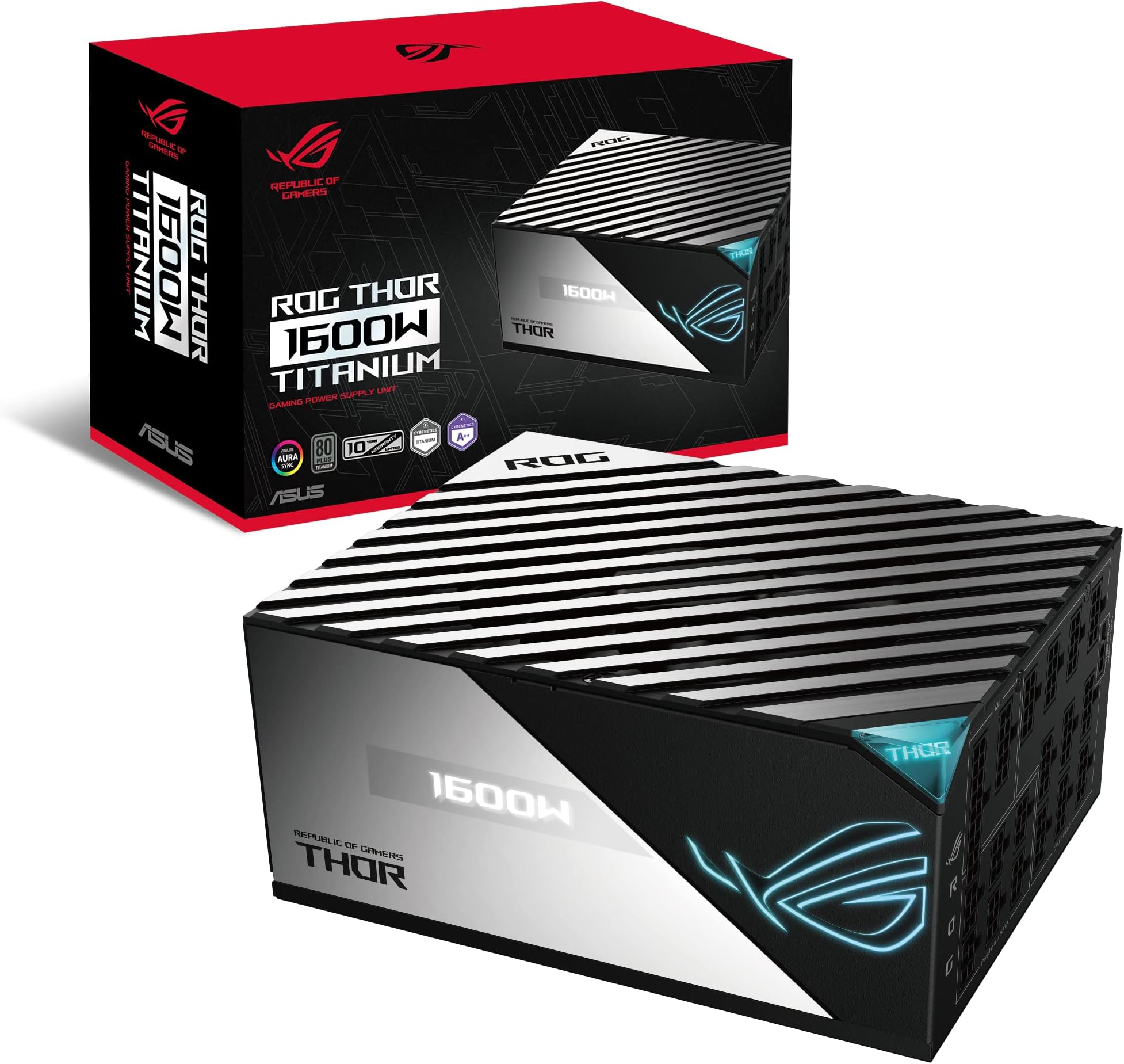 ASUS ROG Thor 1600W Titanium (1600 Watt, Fully Modular Power Supply, 80+ Titanium, Lambda A++ Certified, GaN MOSFETs, Digital Power Control, ROG heatsinks, 135mm PWM Fan, 0dB Mode, OLED Panel)