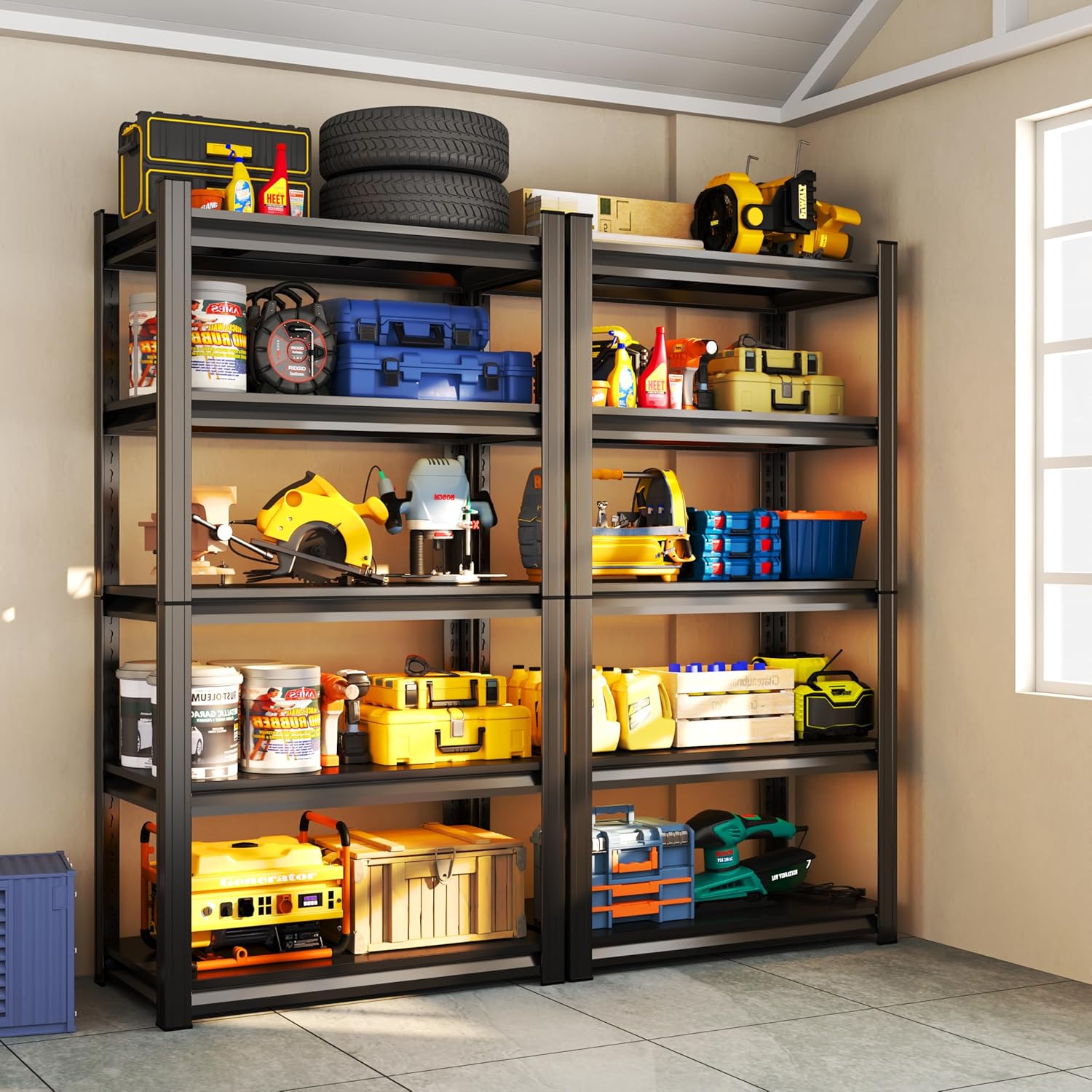 78''H Metal Garage Shelving, 5-Tier Heavy Duty Shelving Unit, Adjustable Garage Storage Shelves, Utility Rack Shelf for Industries, Warehouses, Basement(Black, 78''H*40''W*16''D, 5 Tier)