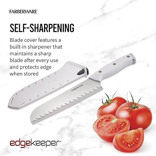 Miniatura 3 de Farberware Edgekeeper Cuchillo Santoku con triple remache con cubierta de hoja autoafilable, cuchillo de cocina de acero inoxidable de alto carbono