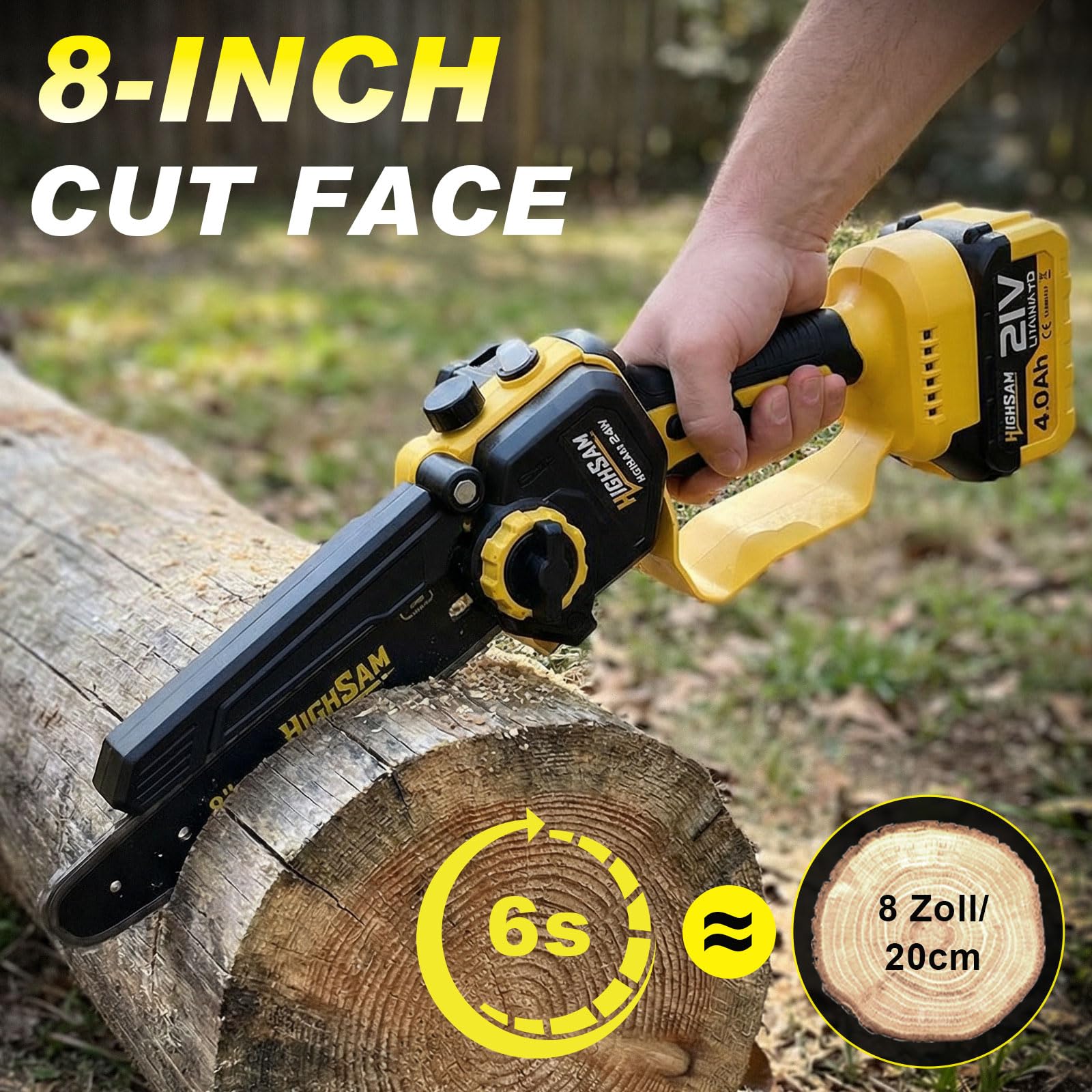 Sierra de Cadena Mini 8 Pulgadas Inalámbrica 4 en 1 Motor Sin Escobillas Vástago Telescópico 4,2m 2×4,0Ah Baterías