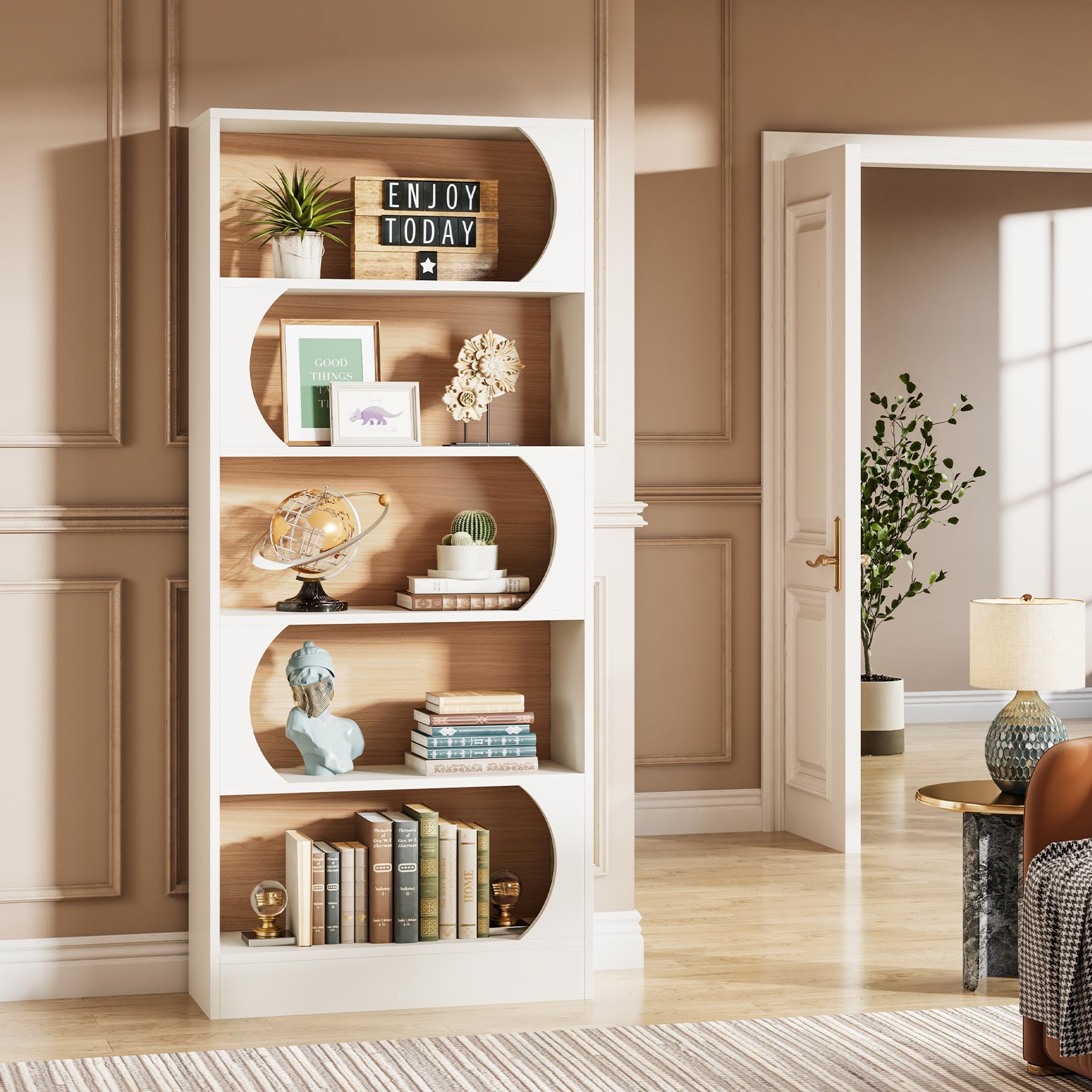 Tribesigns Bibliothèque à 5 Niveaux, 180CM Étagères de Rangement, Grande Bibliothèque Cubique Ouverte, Étagères d'Affichage en Bois pour Chambre à Coucher, Salon, Bureau, Blanc Noyer