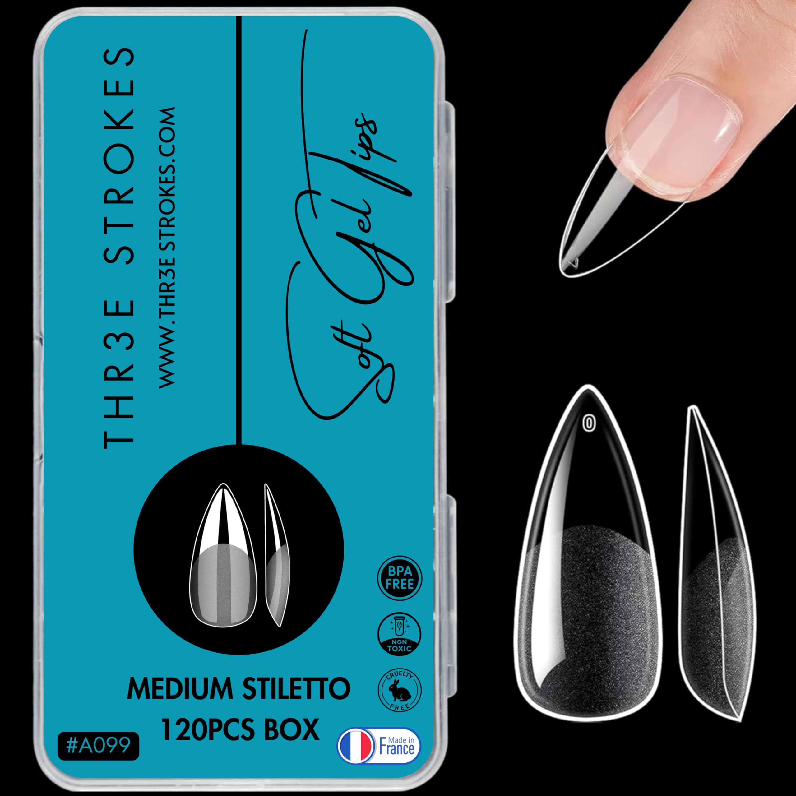 THR3E STROKES 120pcs Soft Gel NailTips, Gel X Nail Tips Clear Fake Nails Full Cover Soft Acrylic NailTips with Box for Extension Nail Manicure Salon Home DIY (Medium Stiletto Half Matte)