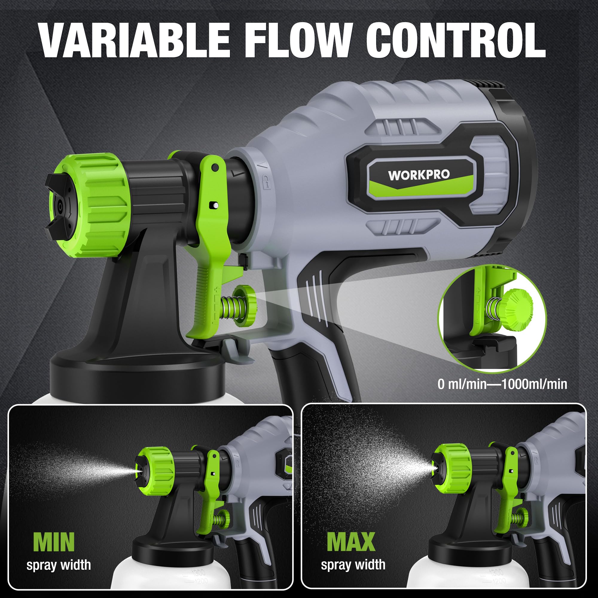 WORKPRO Paint Sprayer - 600W HVLP with 4 Nozzles -4 WORKPRO Paint Sprayer - 600W HVLP with 4 Nozzles -4