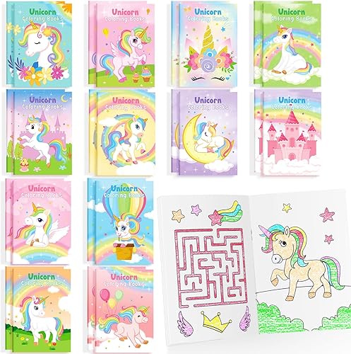 BenLouis 24 piezas de unicornio mini libros para colorear para niños, recuerdos de fiesta de arco iris, pequeños libros de actividades a granel para