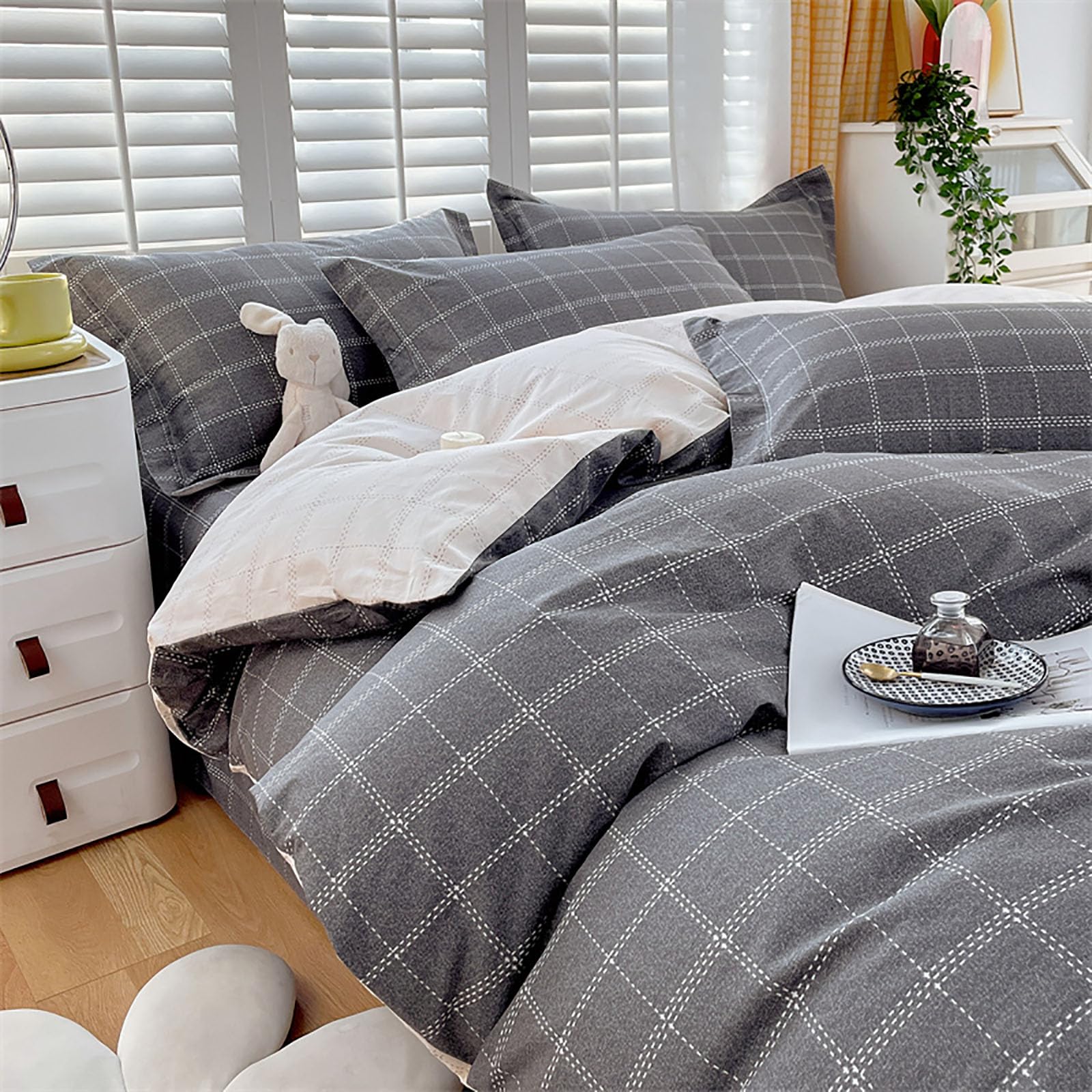 Parure de lit réversible en pur coton de qualité supérieure avec housse de couette